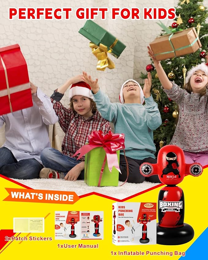 Punching Bag for Kids,New Upgraded 360°Rotating Kids Punching Bag,Inflatable Boxing Bag Toy for Boys Girls, Christmas Birthday Gift for Kids Age 3-12-StrideForce Fitness