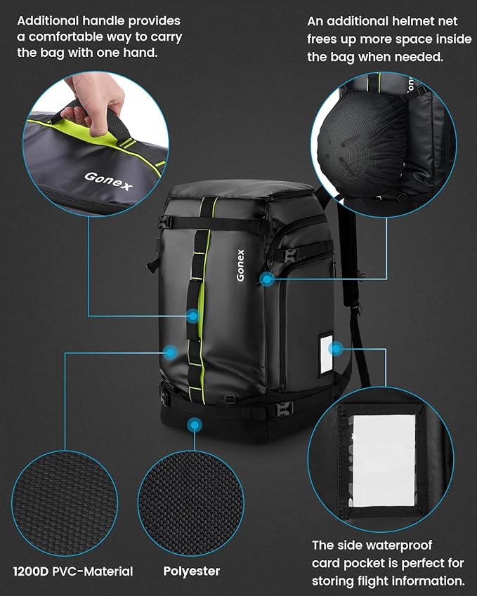 Gonex 50L Ski Boot Bag Backpack, Waterproof Snowboard Boot Backpack for Men Women, Ski Boots Bag for Travel, Ski, Snowboard, Helmet, Goggles and Outerwear Black-StrideForce Fitness