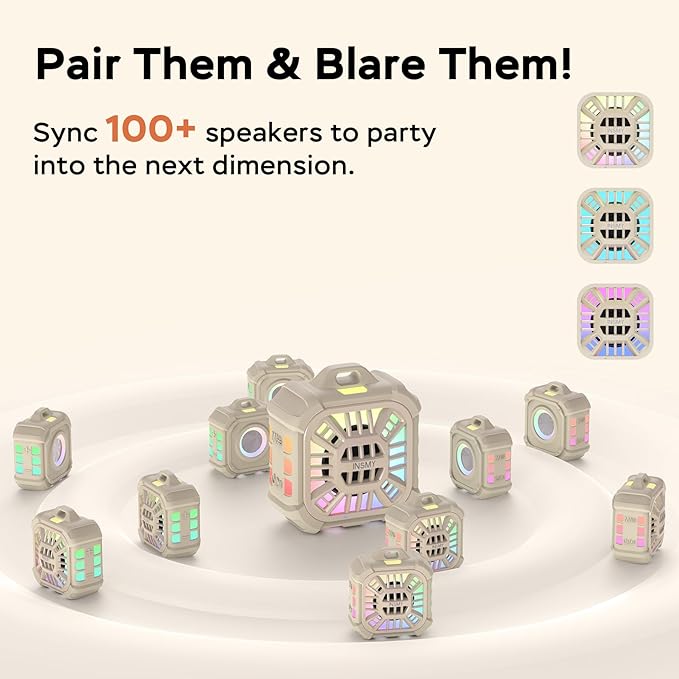 INSMY Shower Bluetooth Speaker, IP67 Waterproof Portable Small Multi Sync 100+ Speakers, Big Volume Booming Bass, 24H Playtime/Floatable/RGB Lights for Outdoor/Kayak/Beach/Golf (Khaki)-StrideForce Fitness