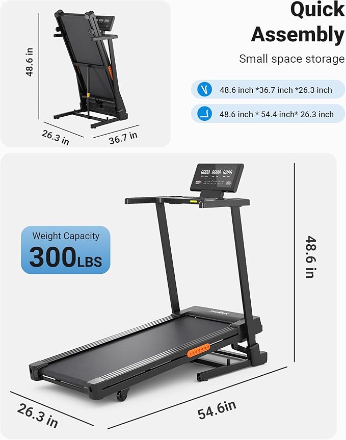 THERUN Treadmill with Incline, 3.0 HP Foldable Treadmills for Home, Brushless Motor Auto Incline Treadmill, 12 Level Adjustable, 300 LBS Capacity, Quiet Running-StrideForce Fitness