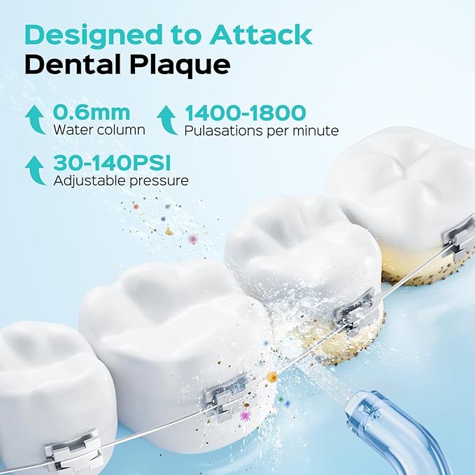 COSLUS Portable Water Flosser for Teeth: 3 Modes & 6 Pressure Settings with Jet Mode Water Dental Pick for Orthodontic, Braces, Sensitive Gums, Compact for Travel, 300ML for Multiple Users, White C51