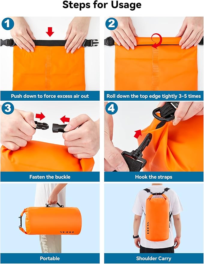 HEETA Waterproof Dry Bag for Women Men(Upgraded Version) 5L/10L/20L/30L/40L Roll Top Lightweight Dry Storage Bag Backpack with Emergency Whistle for Travel, Swimming, Boating, Kayaking, Camping, Beach-StrideForce Fitness