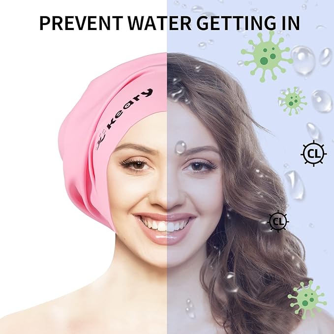 Keary Extra Large Swim Cap for Braids and Dreadlocks Extensions Weaves Long Hair, Waterproof Silicone Cover Ear Bath Pool Shower Swimming Cap for Adult Youth to Keep Hair Dry, Easy to Put On and Off-StrideForce Fitness