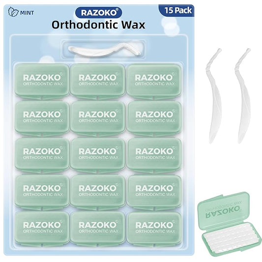 RAZOKO Orthodontic Wax for Braces Aligners Dental Wax Food Grade Orthodontic Wax Strips Precut Wax Dots