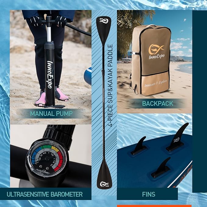 InnoExpo 11' Inflatable Stand Up Paddle Boards with Premium Accessories, Wide Stable SUP Paddle Board Design, Non-Slip Comfort Deck for Youth & Adults-StrideForce Fitness