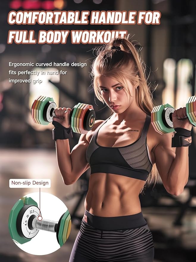 Adjustable Dumbbells Set 12.5LB/22.5LB Pair, 1-Sec Fast Adjustable 5 Weights by Turning Handle, Premium Comfort Non-slip Metal Dumbbells with Tray, Compact Size for Full Body Home Workout-StrideForce Fitness