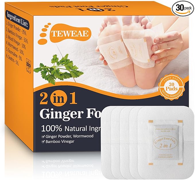 2 in 1 Foot Pads, Tear and Use Ginger Wormwood with Pure Natural Ginger Powder Bamboo Vinegar Wormwood, Bigger Adhesive ''Stay in Place'' All Night, 30 Pads-StrideForce Fitness