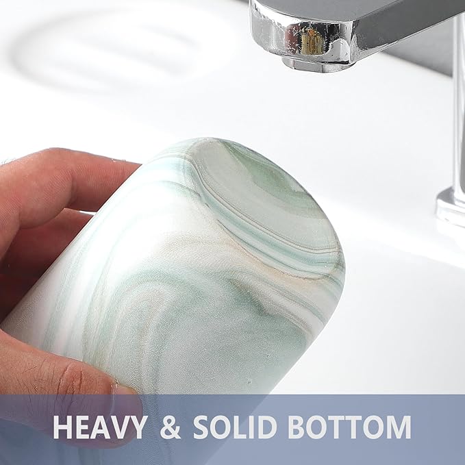 Green Marble Toothbrush Holders - Ceramic Toothbrush Holders for Bathrooms, Toothbrush Toothpaste Holders, Marble Bathroom Tumbler Cups Reusable Toothbrush Mouthwash Cup, Bathroom Counter Organizer