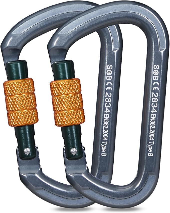 Auto Locking Rock Climbing Carabiner Clips, Heavy Duty Asymmetrical Carabiner Connector Used for Rappelling Rescue Outdoor Climbing, Mountaineer, Hammock, Camping-StrideForce Fitness