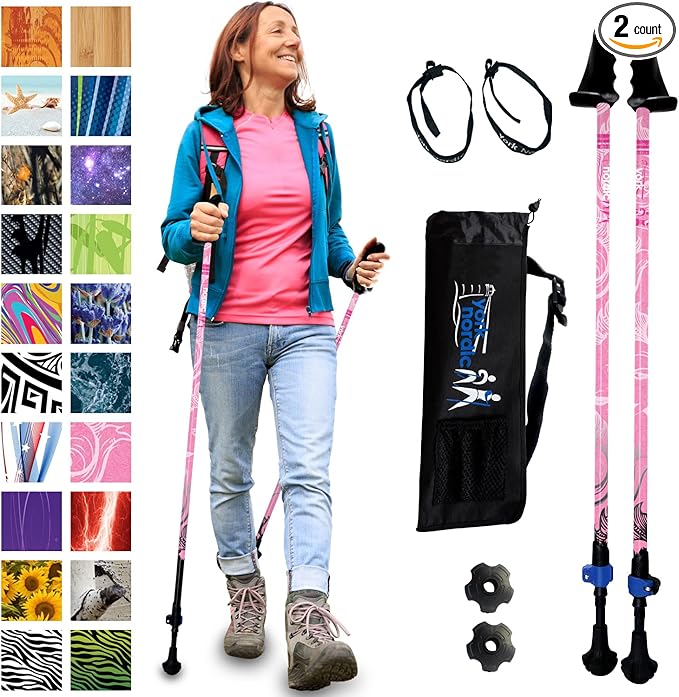 York Nordic Motivator Walking Poles for Balance and Rehab - Patented Stability Grips - Lightweight, Adjustable, and Collapsible - 2 Pieces Adjustable w/flip Locks - Heights 4'6" up to 6'2" - 230 lbs-StrideForce Fitness