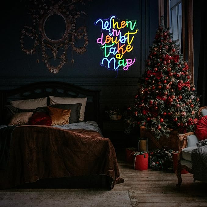 Dimmable When In Doubt Take A Nap Neon Sign USB Powered Colourful Neon Light for Wall Decor Funny Letters Led Light Up Sign for Study Room Office Bedroom Home Classroom Neon Decor-StrideForce Fitness