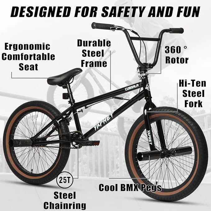 Freestyle BMX Bike, 20 Inch Yaphet Bicycle for Teen Beginner and Adult Riders, Bike with Hi-Ten Steel Frame, Multiple Colors-StrideForce Fitness