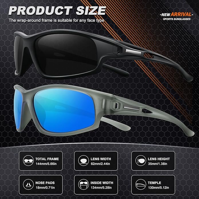 Polarized Sports Sunglasses for Men 100% UV Protection Wrap Around Unbreakable Sun Glasses for Fishing Driving-StrideForce Fitness