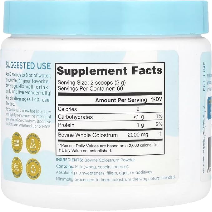 Colostrum Supplement Powder for Gut Health, Immune Support, Muscle Recovery & Wellness | Natural IgG Pure Whole Bovine Colostrum Superfood, Unflavored, 60 Servings-StrideForce Fitness