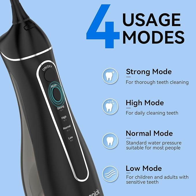 Cordless Portable Water Flosser with 300ML Tank: Rechargeable Oral Irrigator with 5 Tips for Travel, Braces Care and Sensitive Gums, IPX7 Waterproof Teeth Cleaning Device(Black)