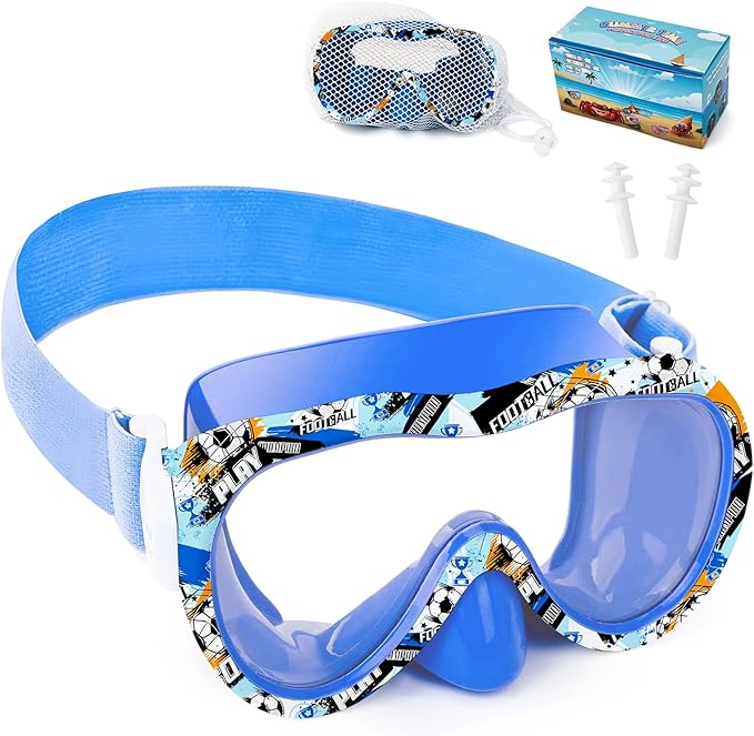 Kids Swim Goggles 180° Snorkel Diving Mask with Nose Cover, Anti-Fog Kids Swimming Goggles with Elastic Fabric Strap for Kids Boys Girls-StrideForce Fitness