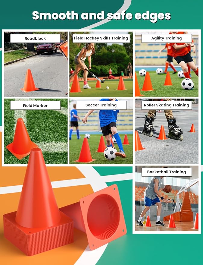 GHB Soccer Cones 7" 9" of 12 24 Pack Disc Soccer Sport Cones Training Field Marker Agility Cones for Basketball, Coaching, Practice Equipment Includes Drills Guide-StrideForce Fitness