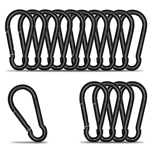 KINLINK 15 Pack Black Carabiner Clip, 3.15 inch Heavy Duty Spring Snap Hook, Small Caribeener Clips for Outdoor Camping, Swing Set, Hammock, Hiking Travel, Fishing, Quick Link Keychain-StrideForce Fitness