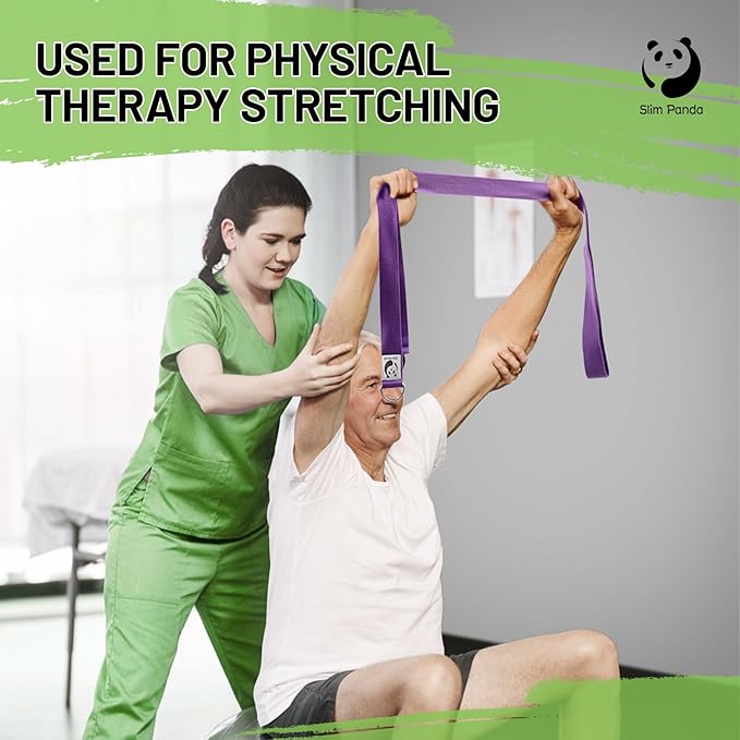 Slim Panda Yoga Strap for Stretching,Cotton Yoga Strap with Adjustable D-Ring Buckle,Non-Elastic Yoga Belt for Pilates,Gym Workouts,Physical Therapy,Improve Flexibility-StrideForce Fitness