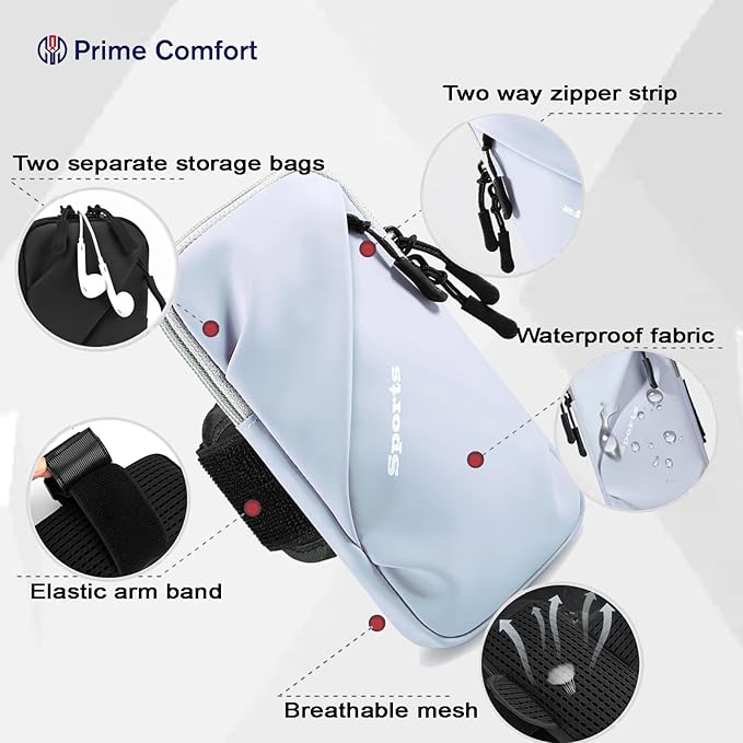 Cell Phone Carrier - Arm Band, Cross Body Bag, Holster for Women - Walking, Running - Light Blue-StrideForce Fitness