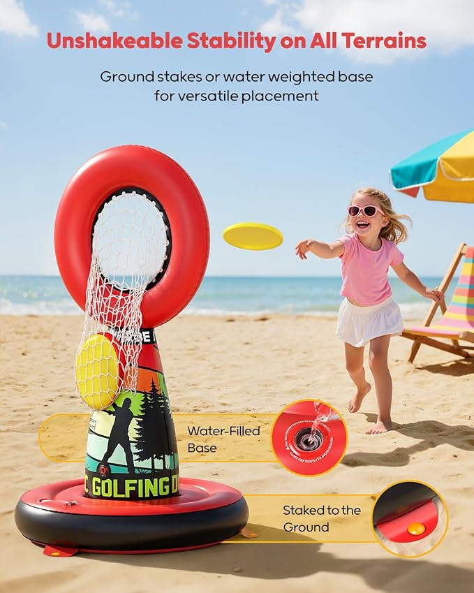 QPAU Inflatable Disc Golf Set for Kids Family Fun, Portable Outdoor Yard Games Set With 4 Frisbee Discs & Pump, Kids Toys for Golf Practice, Backyard Camping Lawn Pitching Games - Ideal Teen Boy Gifts-StrideForce Fitness