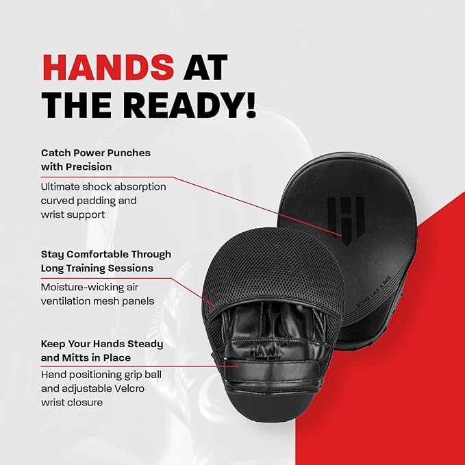 Hawk Sports Punching Mitts for Men, Women, & Kids, Leather Focus Mitts for Martial Arts & Boxing Training, Curved Punch Mitts for Karate, Kickboxing, Krav MAGA, Muay Thai & Taekwondo-StrideForce Fitness