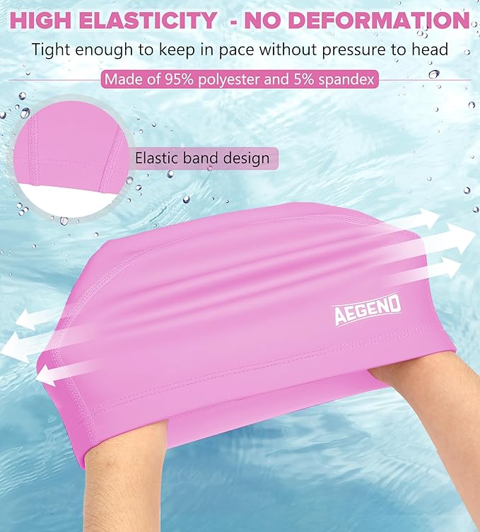 Aegend Fabric Swim Cap, Silicone Waterproof Layer - Breathable Cloth Swimming Cap, Keep Hair Dry with Hight Elasticity for Youth(8-16) Adult, 2 Sizes to Choose-StrideForce Fitness