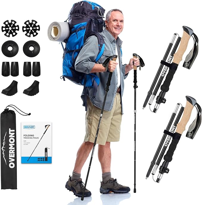 Overmont 7075 Aluminum Trekking Poles - Lightweight Collapsible Hiking Poles Adjustable Walking Sticks with EVA Handle All Terrain Accessories Carry Bag - Set of 2-StrideForce Fitness