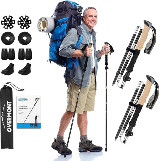 Overmont 7075 Aluminum Trekking Poles - Lightweight Collapsible Hiking Poles Adjustable Walking Sticks with EVA Handle All Terrain Accessories Carry Bag - Set of 2-StrideForce Fitness