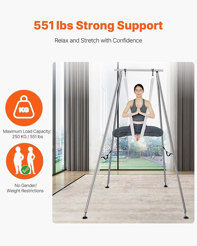 VEVOR Aerial Yoga Frame, 9.67 ft Height Swing Stand, Max 551.15 lbs Load Chrome-Plated Steel Pipe Inversion Yoga Rig for Indoor Outdoor Use-StrideForce Fitness