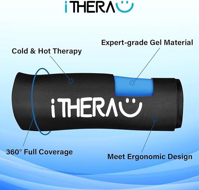 iTHERAU Knee Ice Pack Wrap 2 Pack, Reusable Gel Cold Pack with Cold/Hot Therapy, Cold Compression Sleeve for Elbow, Knee, Calf & Ankle for Pain Relief, Swelling, Surgery, Sports Injuries -Black, M-StrideForce Fitness