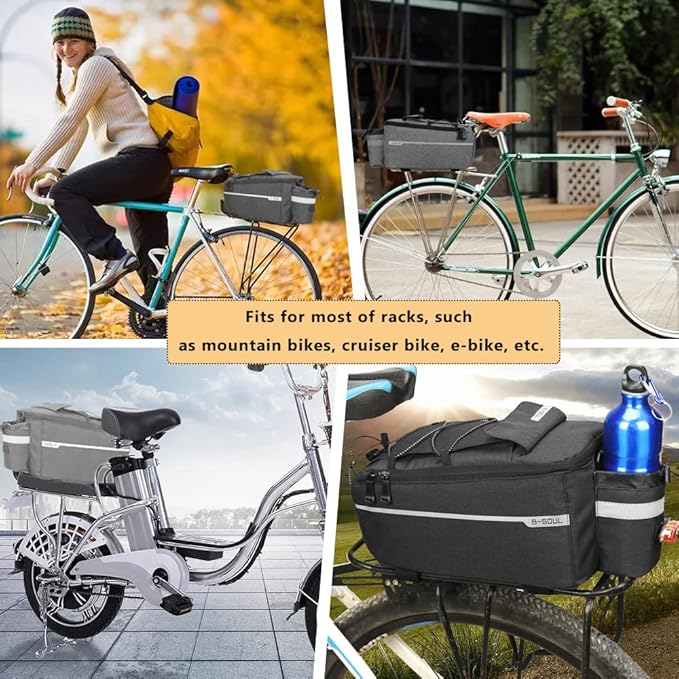 ZTZ Bike Rack Bag, Bicycle Rear Rack Storage Luggage, 8L Insulated Trunk Bag, Waterproof with Reflective Stripes (Black)-StrideForce Fitness