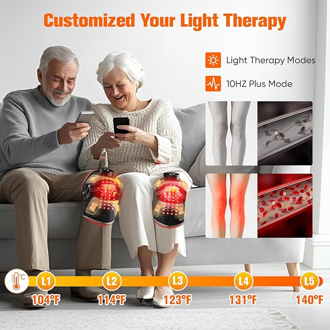 Upgraded Red Light Therapy Knee Brace - FSA HSA Eligible Knee Massager with 4 Vibration Areas, 660nm&850nm, Near Infrared Red Light Therapy Heated Device for Knee Elbow Shoulder Pain-StrideForce Fitness
