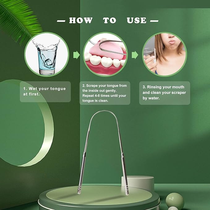 2 Pack Tongue Scraper, 100% Surgical 304 Stainless Steel Tongue Cleaner for Adults And Kids, Professional Tongue Brush for Oral Care, Improve Bad Breath and Fresh Breath