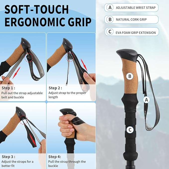 Portable Foldable Hiking Poles, 7075 Aluminum Adjustable Walking Sticks with Quick - Lock, Ideal for Hiking, Camping, and Mountain Trips 2pc Trekking Poles-StrideForce Fitness