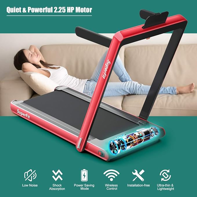 GYMAX Walking Pad, 2.25HP Dual Display Foldable Treadmill for Home with Remote/Smart App Control, Portable Compact Treadmill for Office Under Desk, Folding Running Machine for Small Spaces-StrideForce Fitness