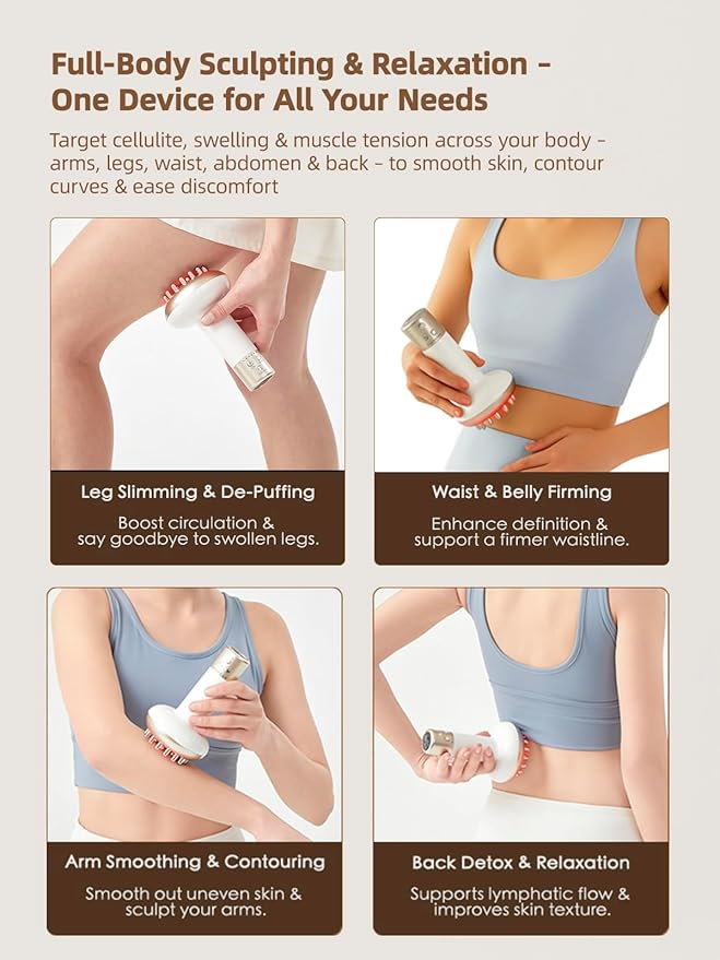 Lymphatic Drainage Massager & Anti Cellulite Massage Tool, Reduce Stretch Marks & Cellulite, for Legs, Arms & Belly, Body Sculpting Machine with Microcurrent, Light, Heat & Vibration,White-StrideForce Fitness