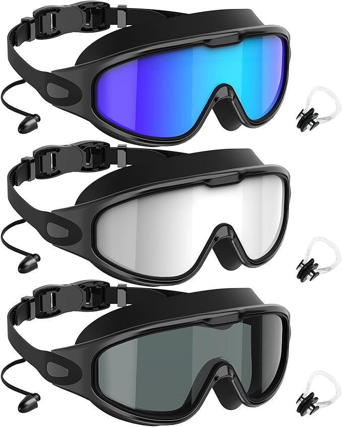 NSSIW Goggles Swimming Adult Swim-Goggles: Wide View with UV400 Protection Anti Fog No Leak for Men and Women 3 Pack-StrideForce Fitness