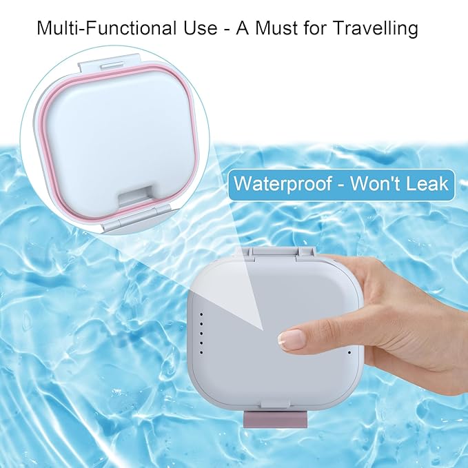 BVN Leakproof Denture Cup, Upgraded Carrying Storage, Denture Bath Box with Filter, Denture Cup for Soaking Dentures, Travel Retainer Cleaning Case (White+Pink).