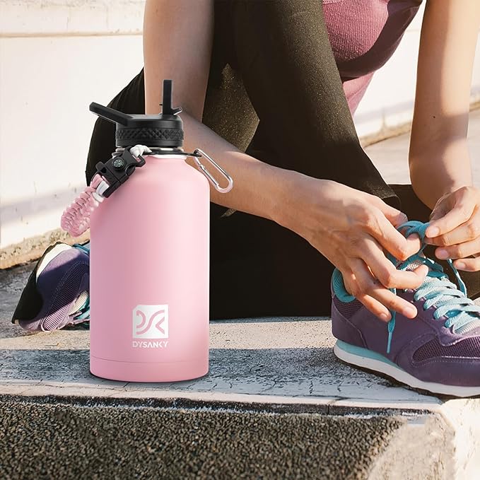 Insulated Water Bottle | Thickened Stainless Steel Vacuum Metal | Portable Sports Half Gallon Large Water Jug for Gym and Hiking with Straw, Carrier Bag, Handle Strap | BPA-Free 64 oz-StrideForce Fitness