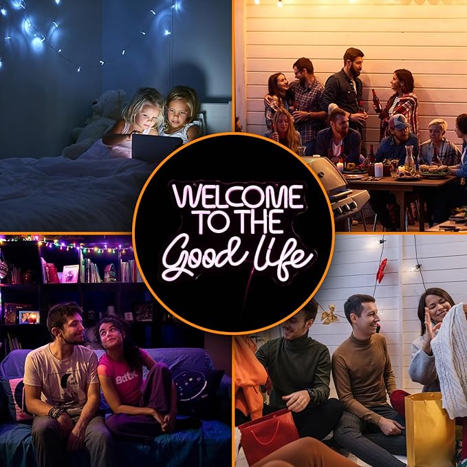 Welcome To The Good Life Neon Sign Letter LED Neon Lights Dimmable USB Powered 16.5’’X11’’Cool Wall Decorative Light Bedroom Kids Room Birthday Party Bar Decoration Gifts for Friend（Pink）-StrideForce Fitness