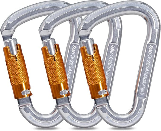 Auto Locking Rock Climbing Carabiner Clips, Heavy Duty Asymmetrical Carabiner Connector Used for Rappelling Rescue Outdoor Climbing, Mountaineer, Hammock, Camping-StrideForce Fitness