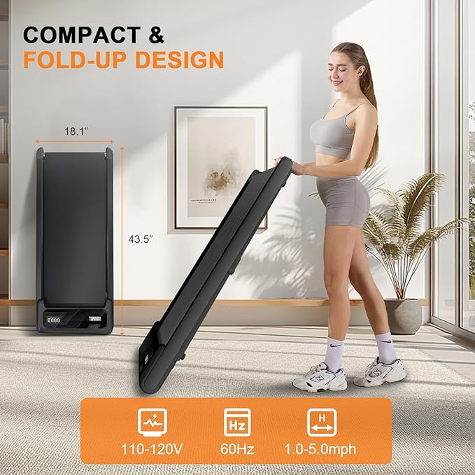 Walking Pad with Handle Bar, 2.5HP Treadmill with Handle, Portable Under Desk Treadmill for Home Office Use, Adjustable Incline, Large LED Display, Remote Control-StrideForce Fitness