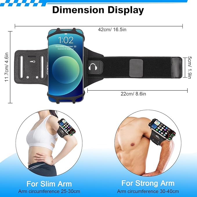 MoKo Running Armband 360°Rotatable for iPhone 16 15 14 13 Pro Max Plus Samsung Galaxy Note S24 S23 Fits Smartphones Over 5.8'', Detachable Armband Phone Holder for Running Biking with Key Holder-StrideForce Fitness