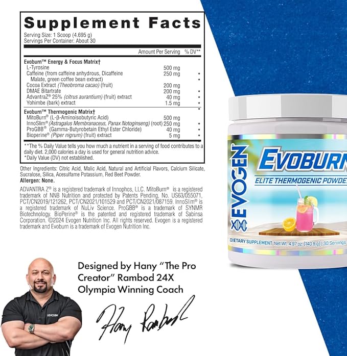 Evogen Evoburn - Thermogenic Fat Burner for Men & Women | Energy, Focus & Appetite Control | Advanced Metabolism Booster Fat Burner Formula with MitoBurn & Caffeine | Strawberry Lemonade | 30 Servings-StrideForce Fitness