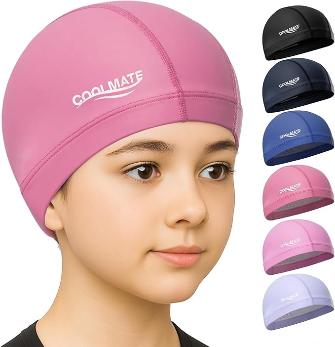 COOLMATE Fabric Swim Cap for Adult Women Men Kid 3 4 6 8 14 16, Silicone Water Resistant Layer, Cloth Swim Cap Gifts for Swimmers, Lightweight for Pool, Lap Swimming (1 pc)-StrideForce Fitness
