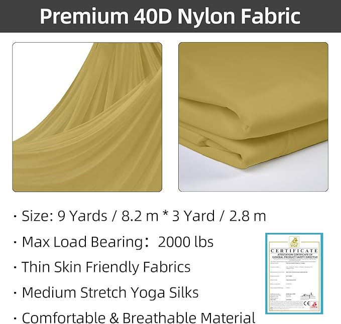 PRIOR FITNESS Aerial Silks Kit Colorful 9/15/20 Yards 40D Nylon Fabric Hammock Set With Hardware & Guide for All Levels Of Aerial Yoga Practice and Acrobatic Flying For Adults Aerial silk-StrideForce Fitness