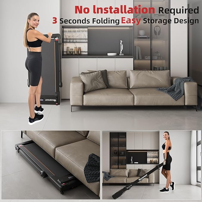 Treadmill with Incline, 3 in 1 Under Desk Treadmill Walking Pad with Removable Desk Workstation 3.5HP Foldable Compact Walking Treadmills for Home Small Office with Wristband Remote Control-StrideForce Fitness