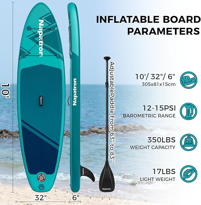 Napatron Family Inflatable Stand Up Paddle Board, Sup,Stable Wide Design,350LBS Capacity,Complete Paddle Board Package with Fast Action Pump,Leash,Ideal for Beginners/Youth & AllSkill Levels-StrideForce Fitness