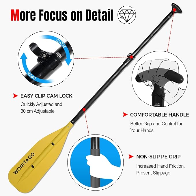 Canoe Paddle Aluminum Shaft with PP Blade, Floating Adjustable Paddle for Canoeing, Boating and Rafting, 122-152 cm/4-5 Ft-StrideForce Fitness